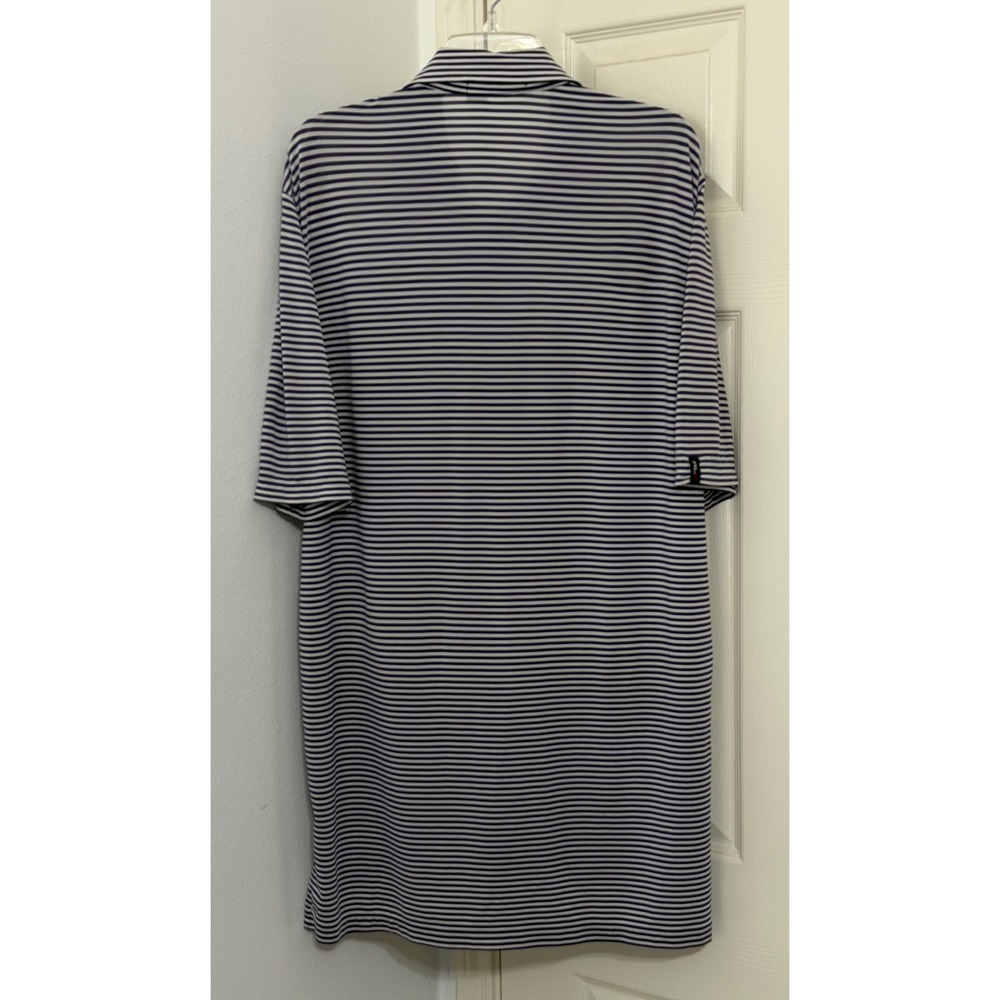 RLX Ralph Lauren Mens sz L Golf Polo Shirt Blue White Striped Longhorn Skull - Picture 2 of 6